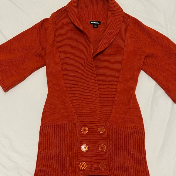 ORANGE RUST - CARDIGAN SWEATER / DEEP V / ROLLEDCOLLAR / DOUBLE BREASTED BUTTONS - Picture 7 of 7